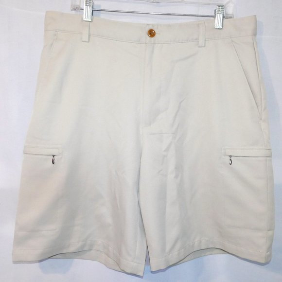 IZOD Golf FlexSwing Mens 34 Beige Flat front casual Shorts - Picture 1 of 8